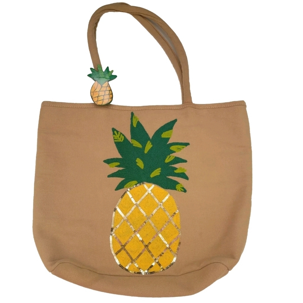 America & Beyond Sequin Pineapple Tote Bag with Hand Carved Charm Discontinued